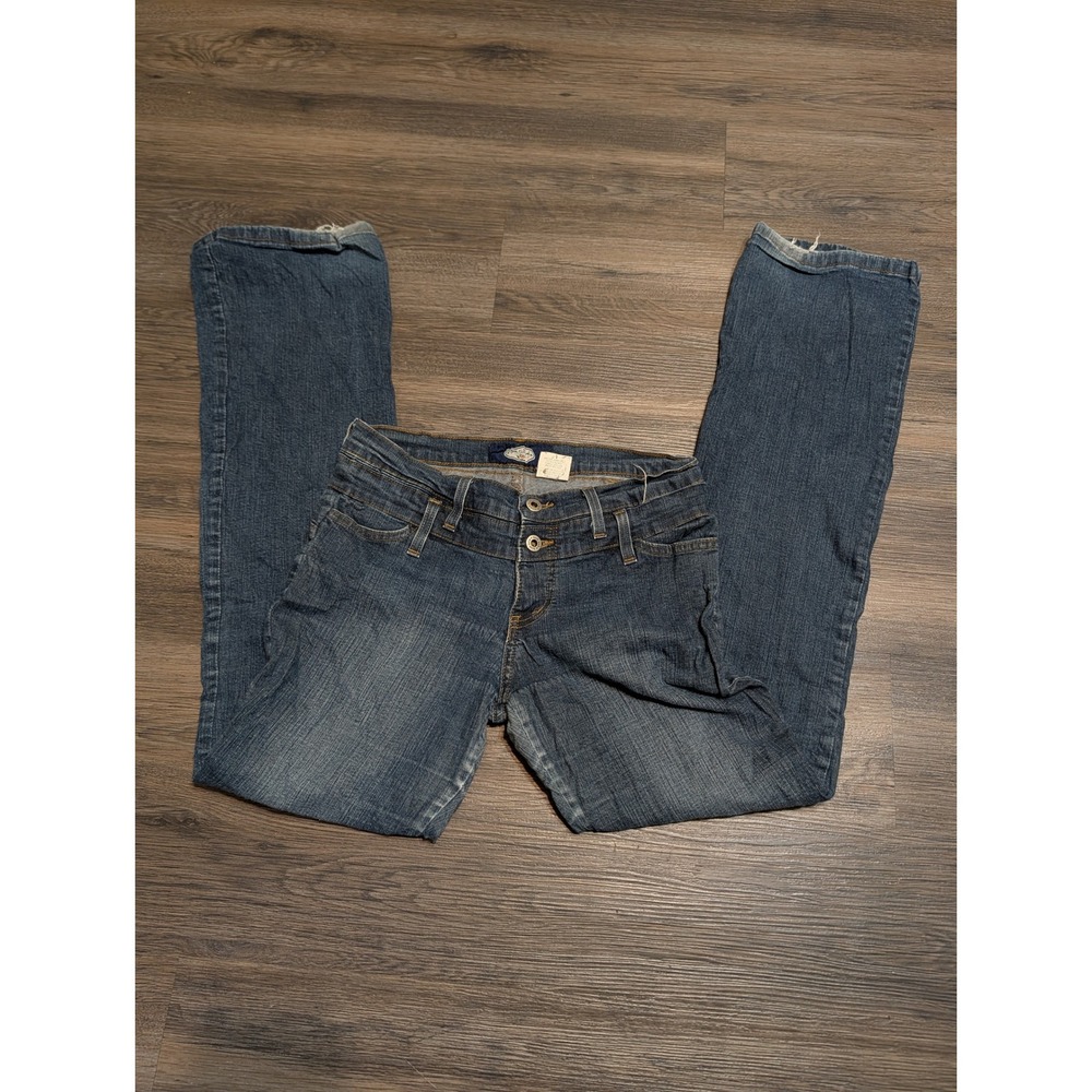 Just U.S.A. 797D Low Rise Flare Jeans Blue Medium Wash Size 9 Distressed Hem